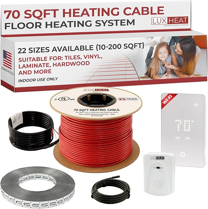 LuxHeat 70sqft Floor Heating Cable Kit - 240v Infloor Heat Kit - Complete