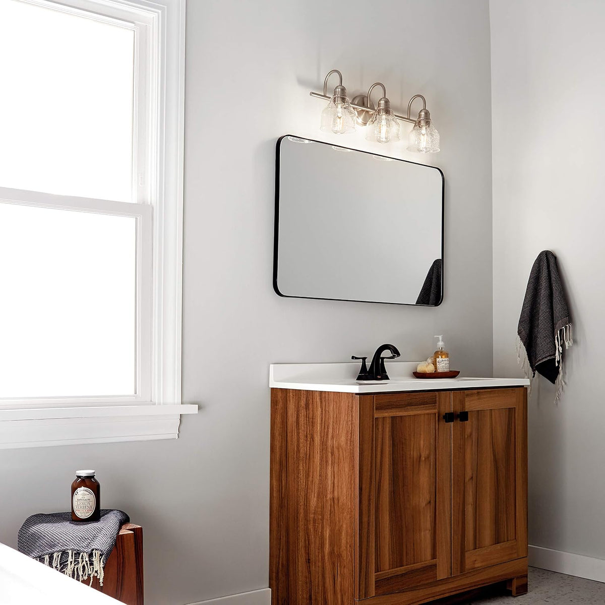 Kichler Avery 3-Light Farmhouse Vanity Light, Brushed Nickel
