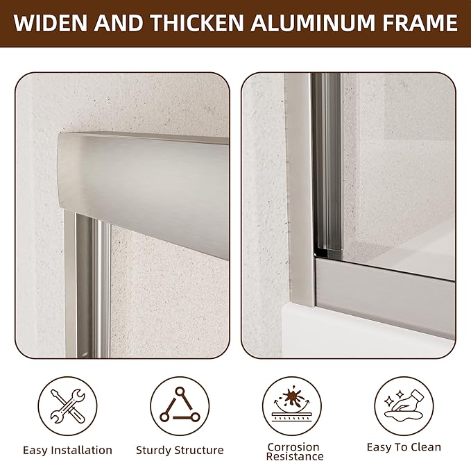 Shower Door, 56-60" W x 70" H Semi-Frameless Double Sliding Glass S...