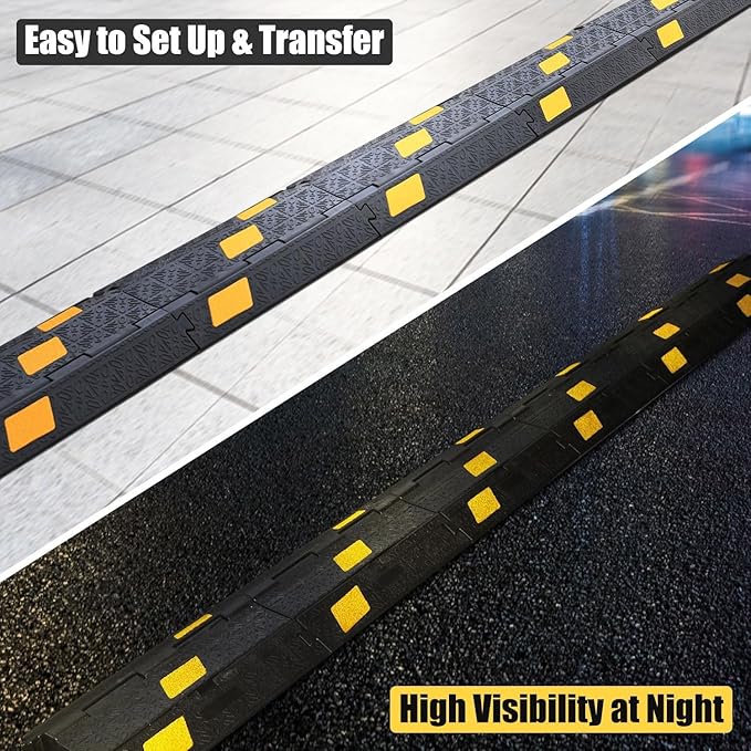 OranLite 6 Pack 2-Channel Rubber Cable Protector Ramp, Visible at Night