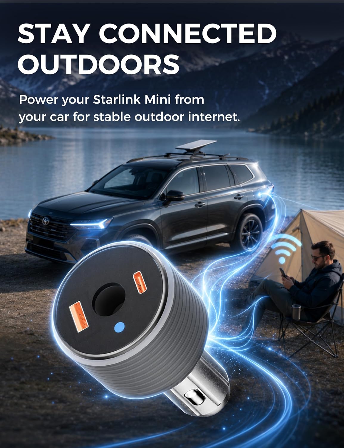 72W Max Stable Voltage Boost Starlink Mini Car Adapter, 3-in-1 Car Charger