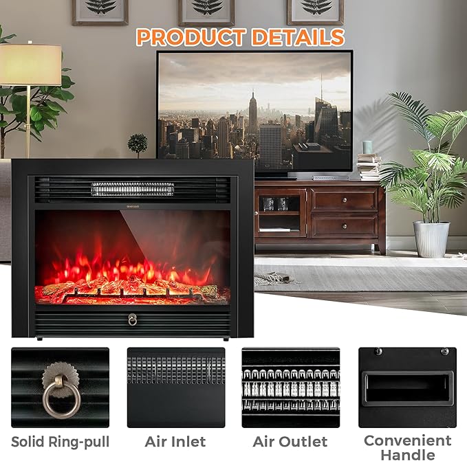 Giantex 28.5" Electric Fireplace Insert, Wall Recessed/Mounted, Freestan...