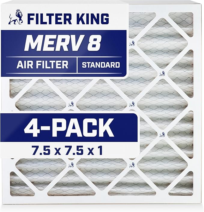 Filter King 7.5x7.5x1 Air Filter | 4-PACK | MERV 8 HVAC Pleated A/C Furnace