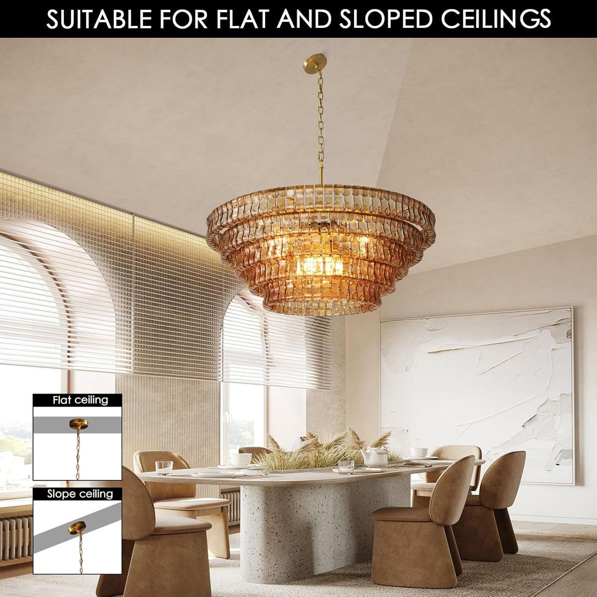YIOSI Large Chandelier, 48" Gold Chandelier for Dining Room, 8-Light Rou...