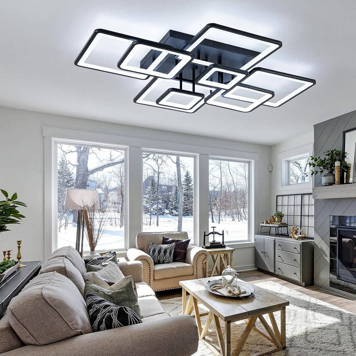 Shine LUEST Modern LED Ceiling Light, Dimmable LED Chandelier Black Flush Mou...