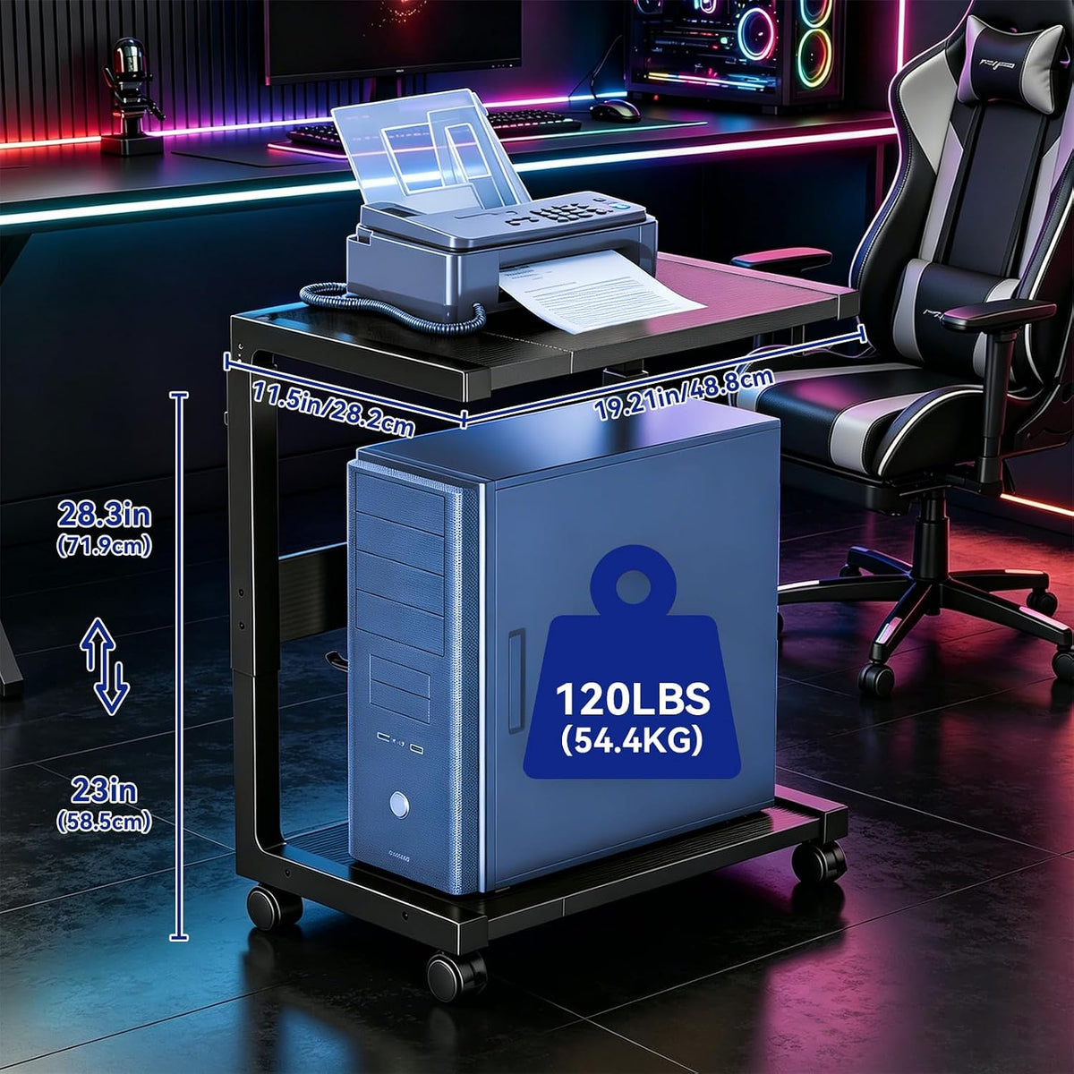 Adjustable Computer Tower Stand - 23.03"-28.3"H PC Holder Cart
