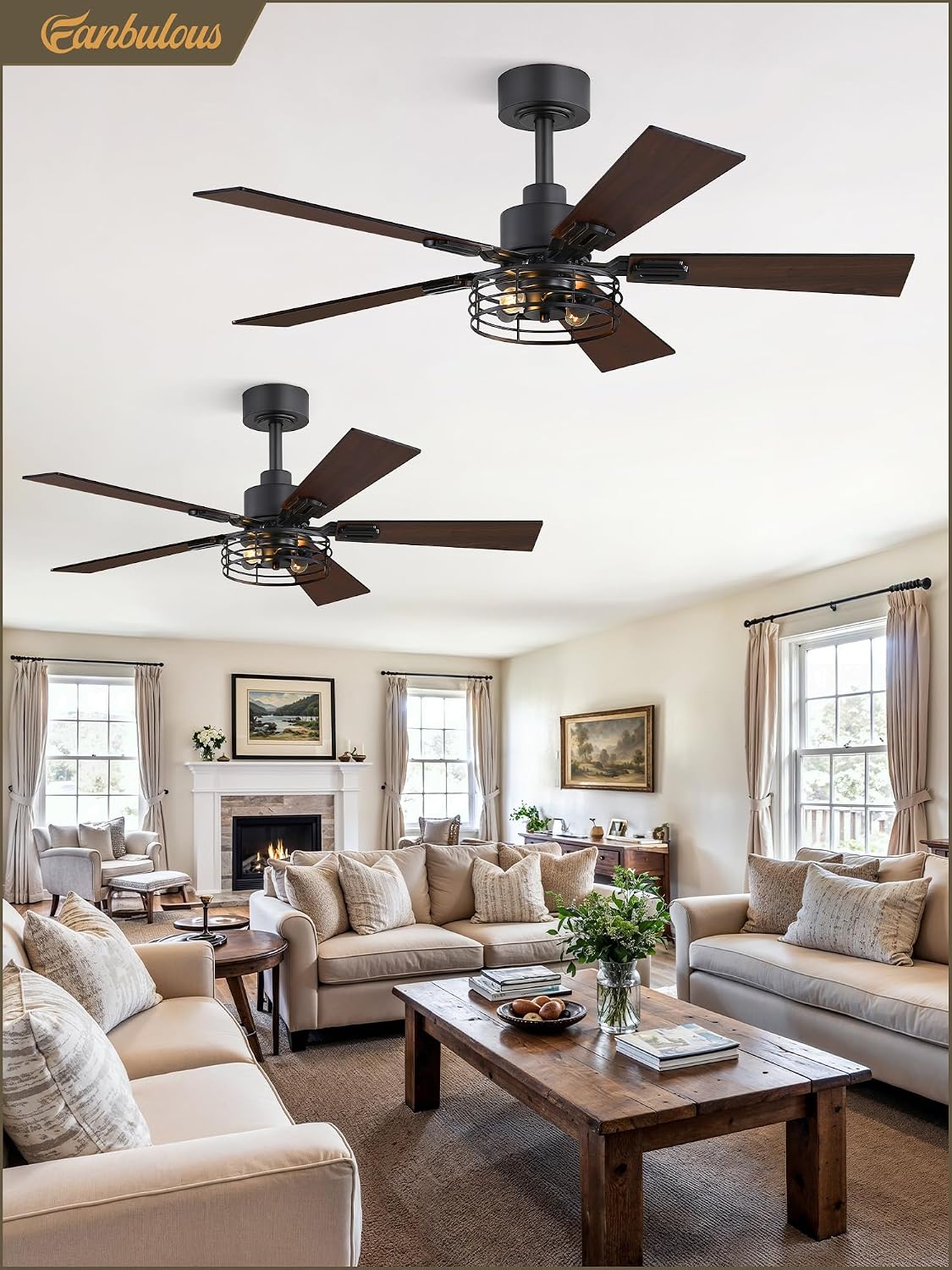 Fanbulous 42" Farmhouse Industrial Ceiling Fan with Light & Remote, ...