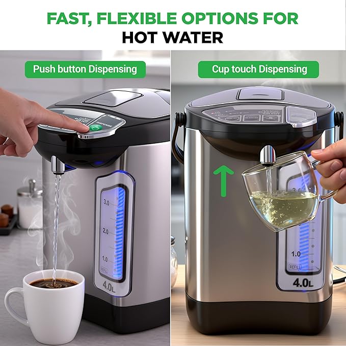 NutriChef Electric Water Boiler and Warmer - 4L/4.2Qt Stainless Steel Electric