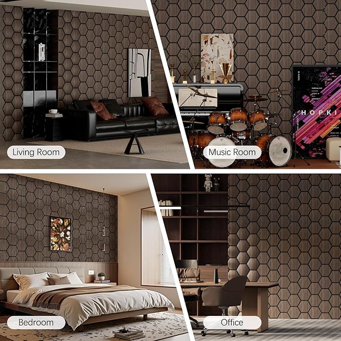 Hexagon Acoustic Wall Panels, Self-Adhesive Sound Absorbing Wall Panel by ARM...