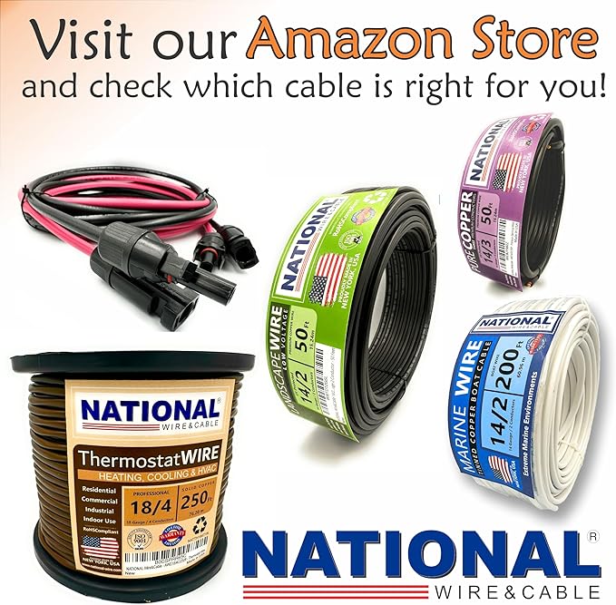 NATIONAL Wire & Cable – 10 AWG 4-Conductor Premium Copper Wire, 50 ft, St...
