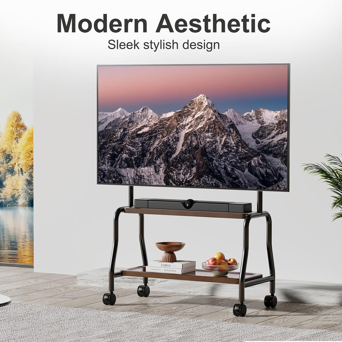 Easel Rolling TV Stand on Wheels for 32-75 Inch TVs with Double Shelves