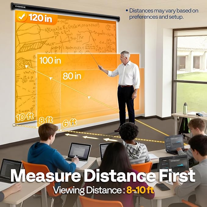 VIVOHOME 120 Inch 1:1 Pull Down Projector Screen, HD 4K Retractable Movie Screen