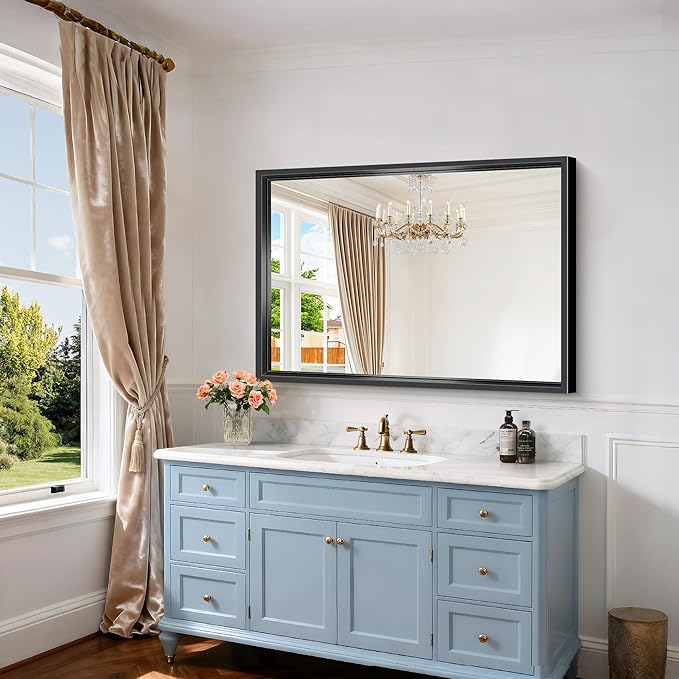 Bathroom Mirror, 42 x 30 Inch Brushed Black Rectangle Mirror, 0.6" Thick...
