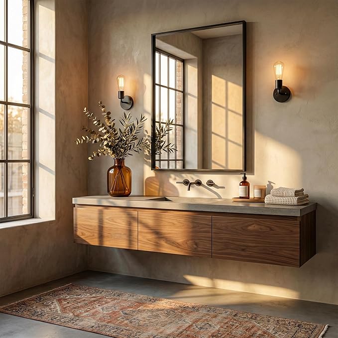24''x36'' Matte Black Bathroom Mirror | Deep-Set Recessed Met...