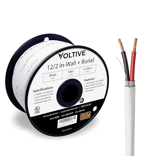 Voltive 12/2 Speaker Wire, in-Wall CL3 & Direct Burial, 100ft