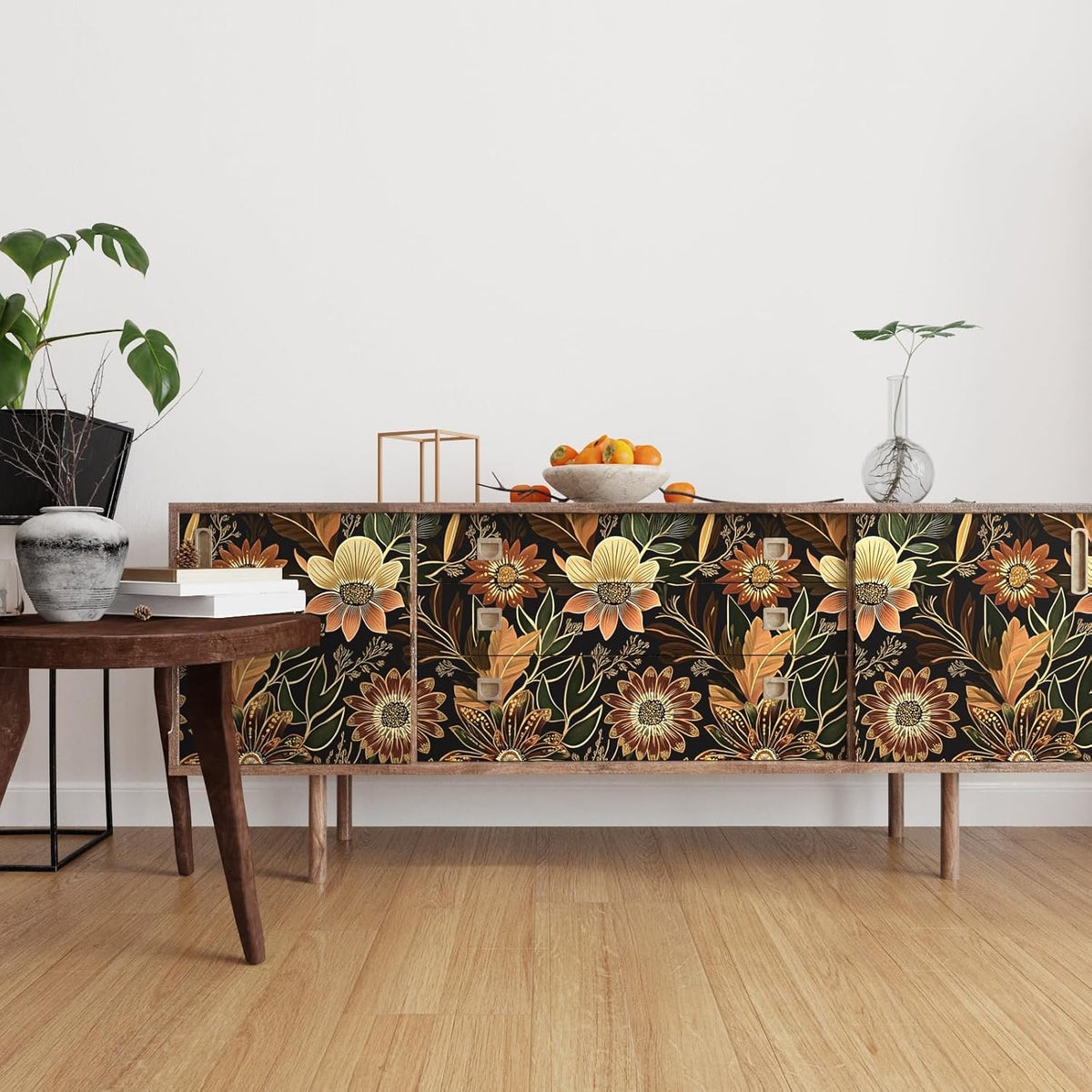 Boho Dark Black Gold Floral Wallpaper Peel and Stick 17.5"x393" | S...