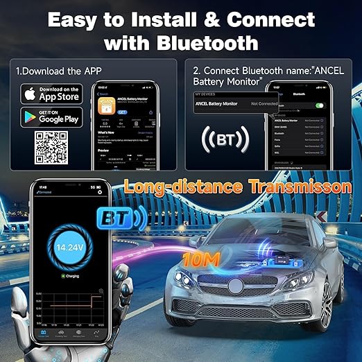 ANCEL BM300 12V Battery Monitor, Cranking System Test & Alarm