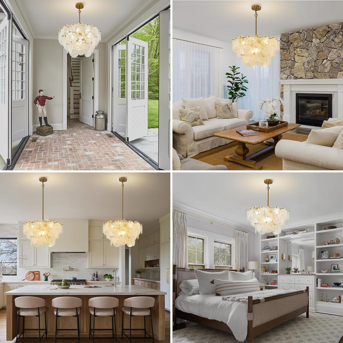 Gold Chandeliers Modern Glass Chandelier, D23.2 inch Round Crystal Pendant Li...