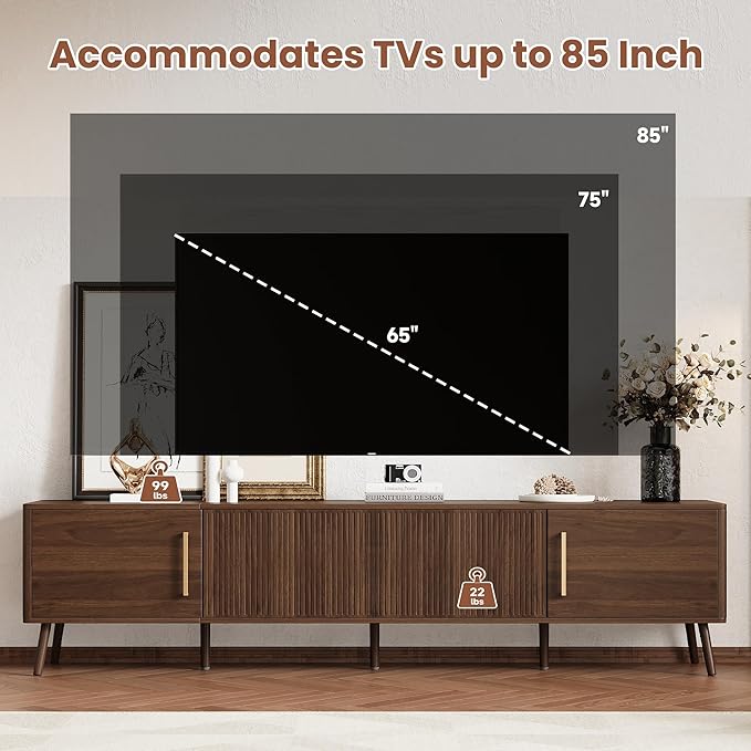 Merax Mid Century 78" TV Stand, Modern Fluted Entertainment Center