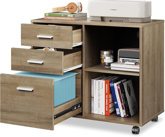 DEVAISE 3 Drawer Mobile File Cabinet, Wood Lateral Filing Cabinet, Printer Stand