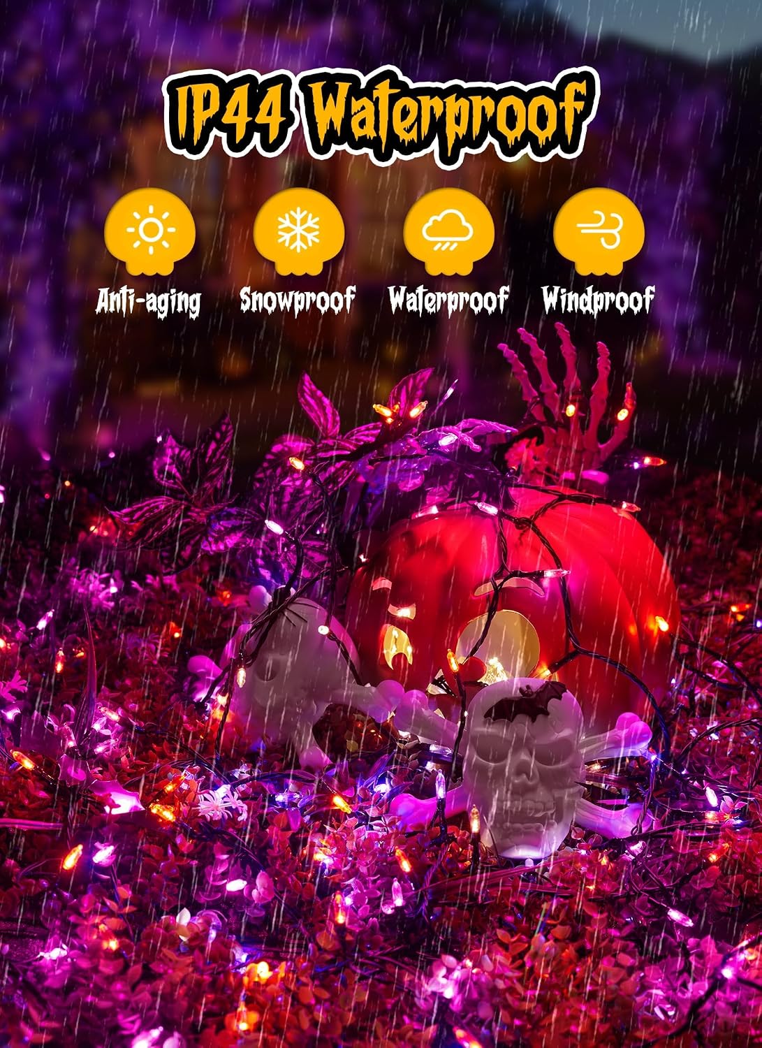 2Pack Orange & Purple Outdoor Halloween Lights,39Ft 100LED Christmas Lights