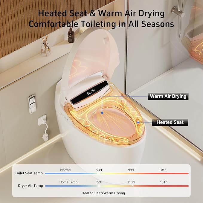 Smart Toilet with Warm Water Sprayer and Dryer, One Piece Bidet Toilet with