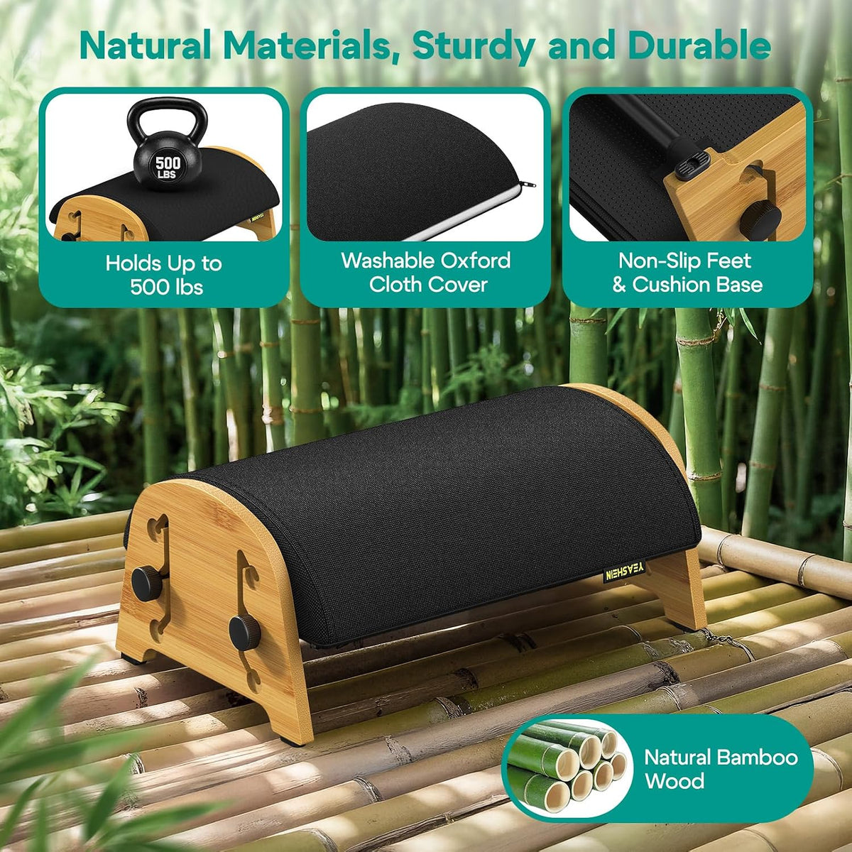 YEASHEIN Ergonomic Foot Rest Under Desk At Work, 6 Positions, Bamboo Wood