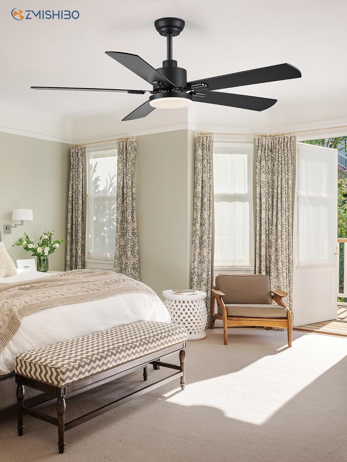 ZMISHIBO 2 Pack 52" Ceiling Fan with Light and Remote, Black Modern Indoor