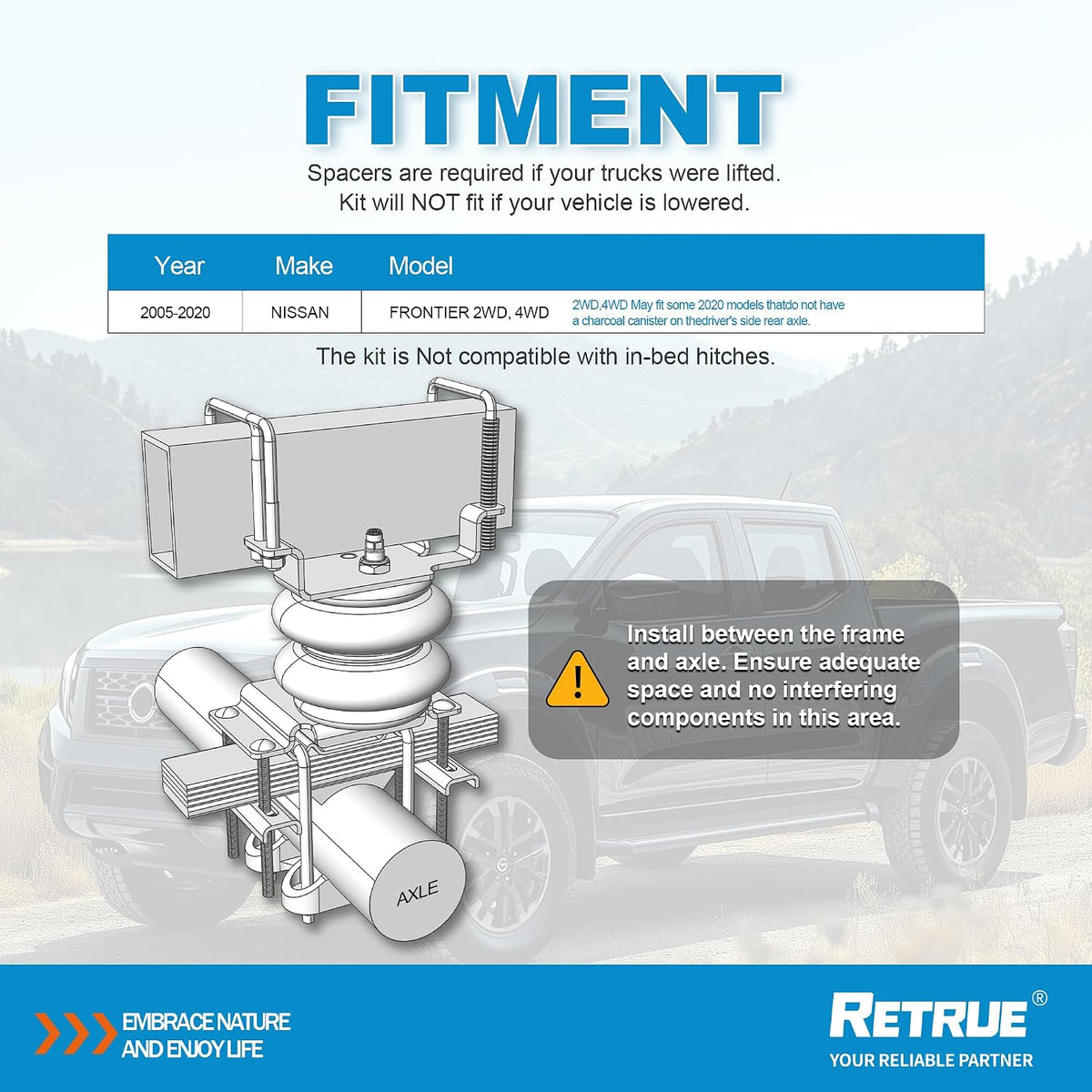 RETRUE Rear Air Bags Suspension Kit for 2005-2020 NISSAN Frontier
