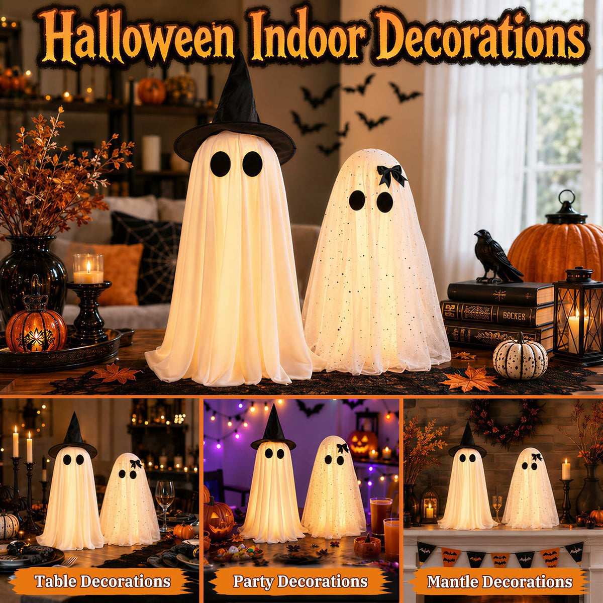 2 Pack Halloween Decorations Indoor & Outsoor, Spooky Light Up Ghost with...