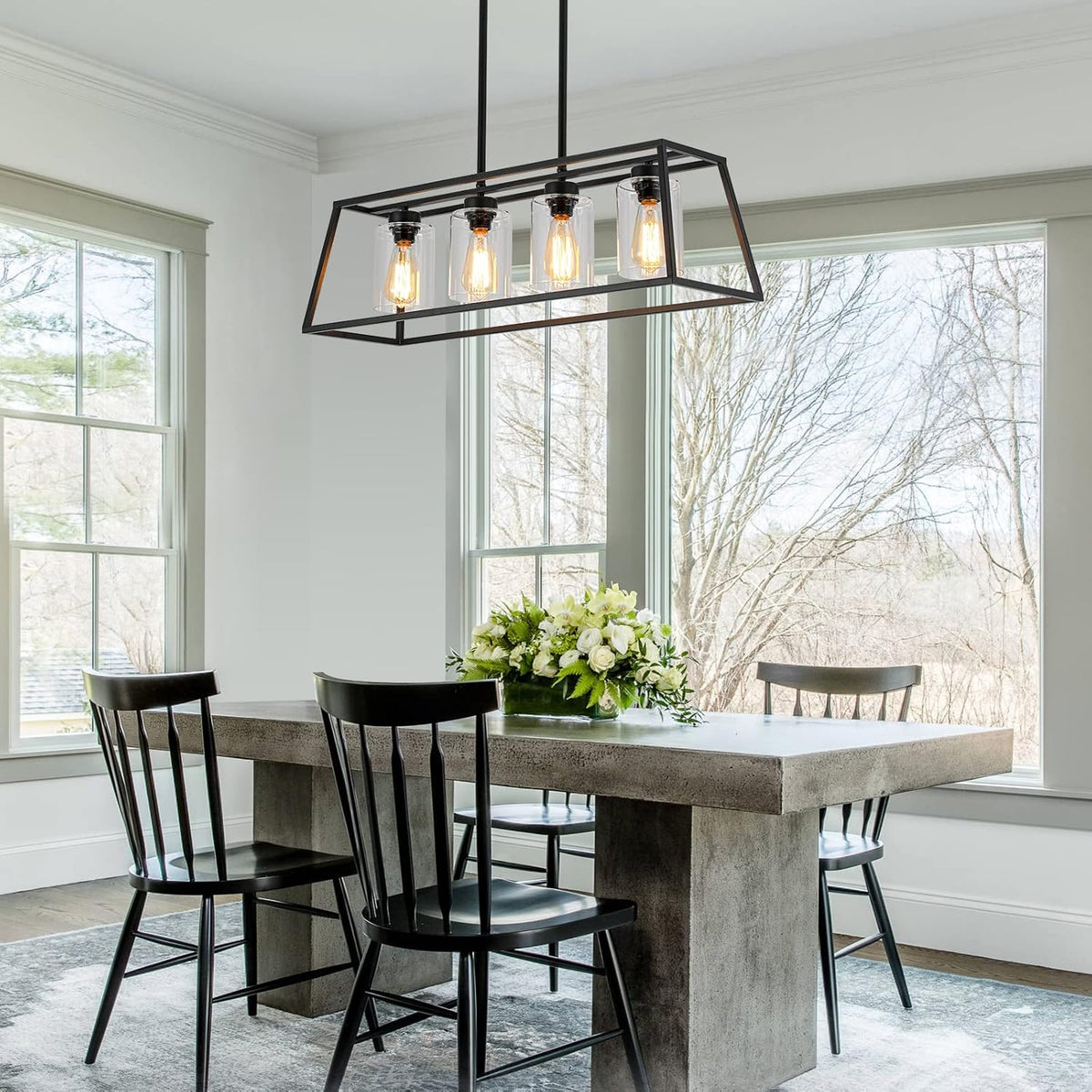 4-Light Black Farmhouse Chandelier for Dining Room Light Fixture
