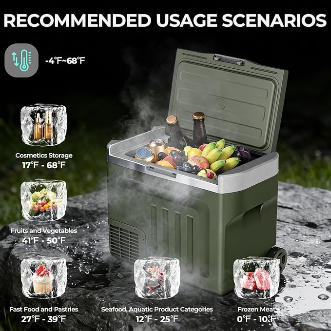 12V Portable Refrigerator, 42 Quart Dual-Voltage 12V/24V DC Car Cooler