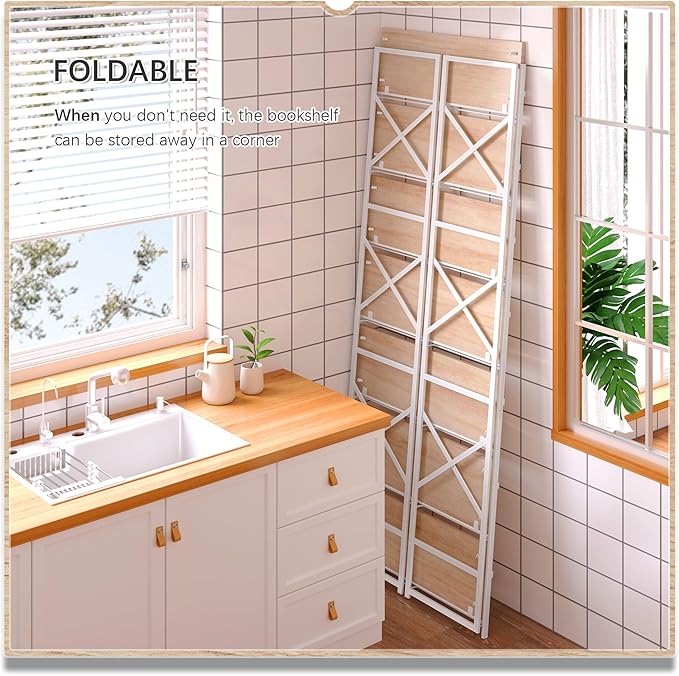 4NM 7 Tiers No Assembly Book Shelves, 72.4" H Folding Bookshelf Bookcase...