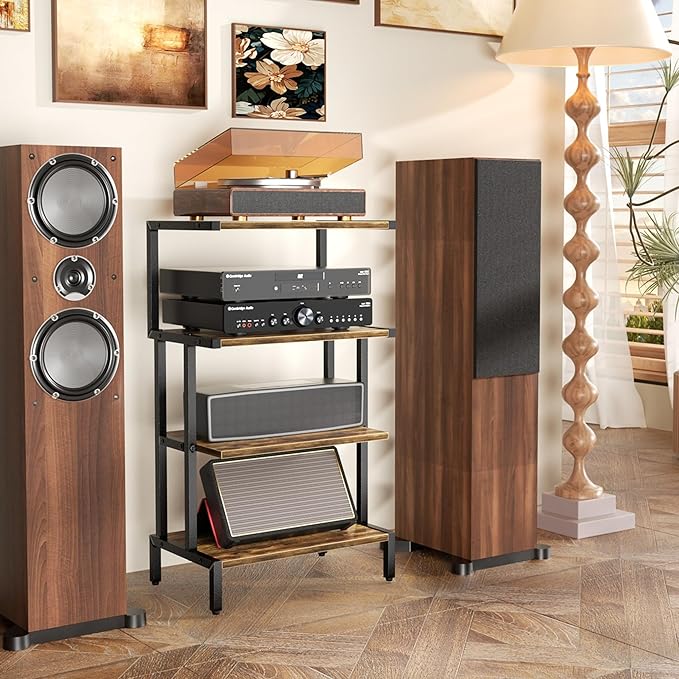 Aquzee Game Console Stands, 4-Tier AV Media Shelf, Stereo Stand, Wood Gaming