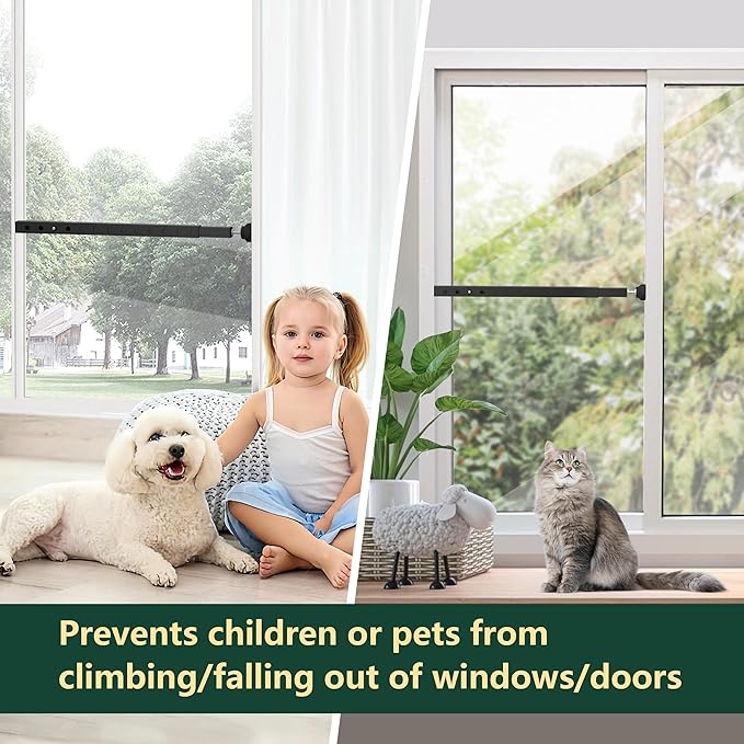 WooFog Adjustable Window Security Bars Vertical, Heavy Duty Sliding Patio Gla...