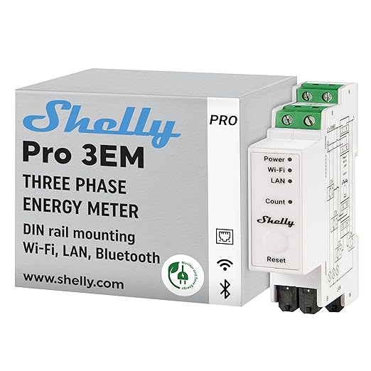Shelly Pro 3EM | Wi-Fi & LAN, 3-Phase Smart Energy Meter | 2-Way Consumpt...