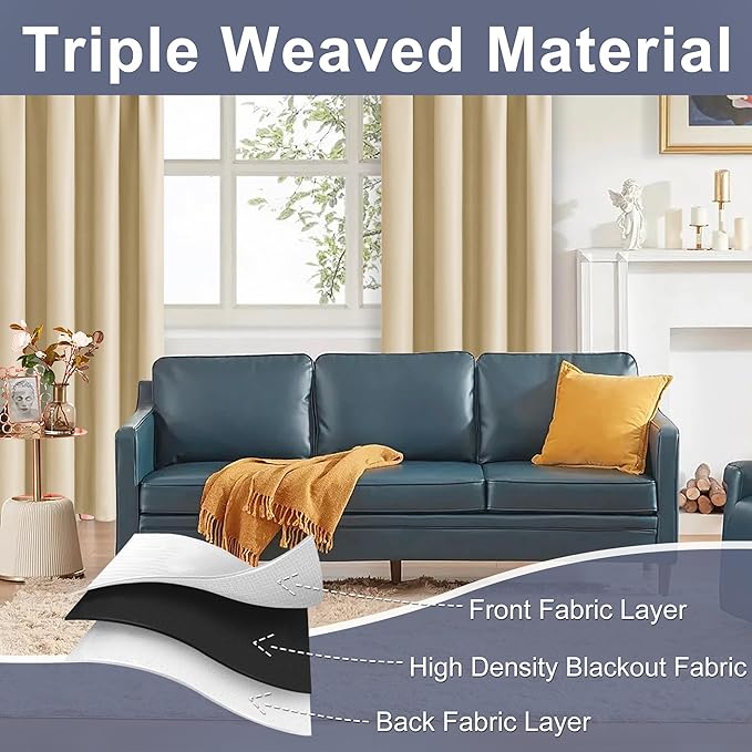 JIUZHEN Blackout Curtains for Bedroom– Thermal Insulated, Noise Reducing Room