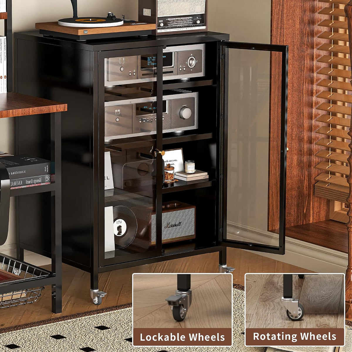 Heavy Duty 4-Tier Media Cabinet, Audio-Video Media Stand with Tempered Glass ...