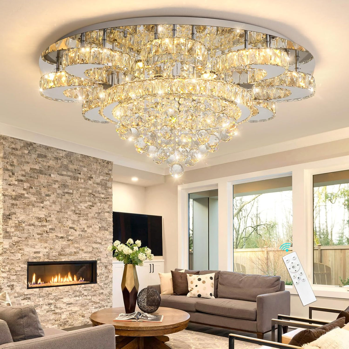 Modern Ceiling Chandelier for Living Room 32 IN Silver Dimmable LED Lights