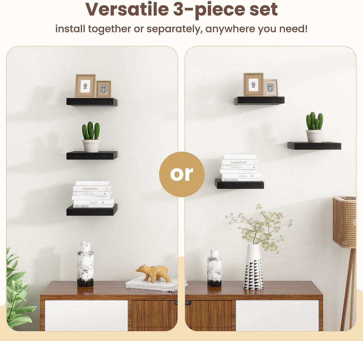 Fun Memories Floating Shelves for Wall - 7.5 Inch Square Shelves with Invisib...