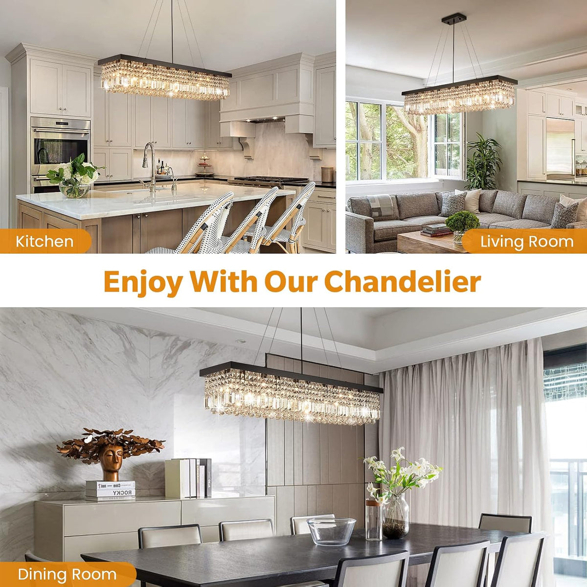 7PM Rectangle K9 Crystal Chandelier Modern Rectangular Pendant Lighting Fixtu...
