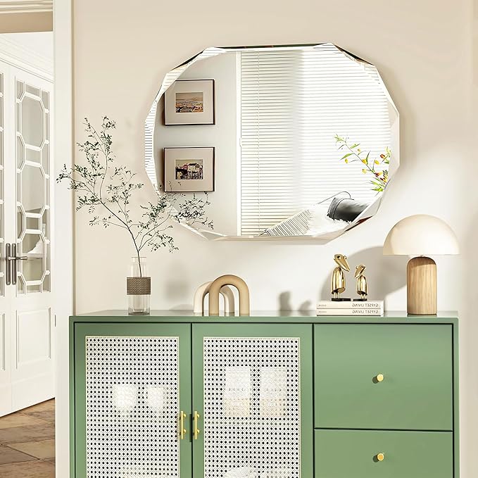 Bathroom Mirrors for Over Sink, Round Frameless Mirrors for Wall, 24x36 Inch