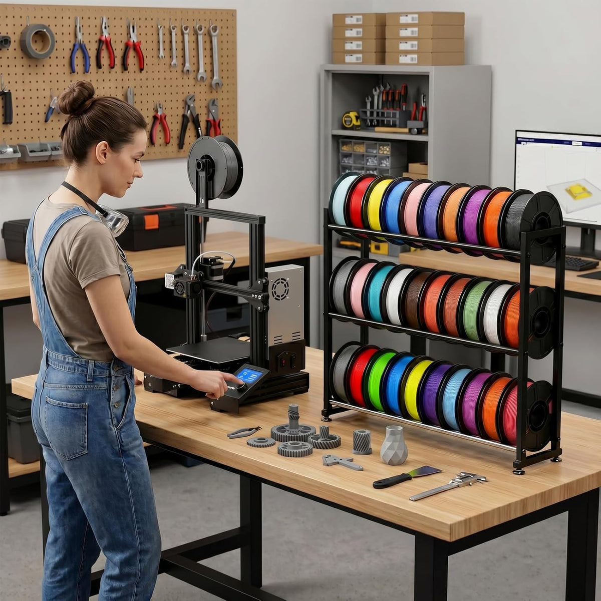 3-Tier 3D Filament Storage Rack - Heavy Duty Metal Spool Shelf for 30 Rolls