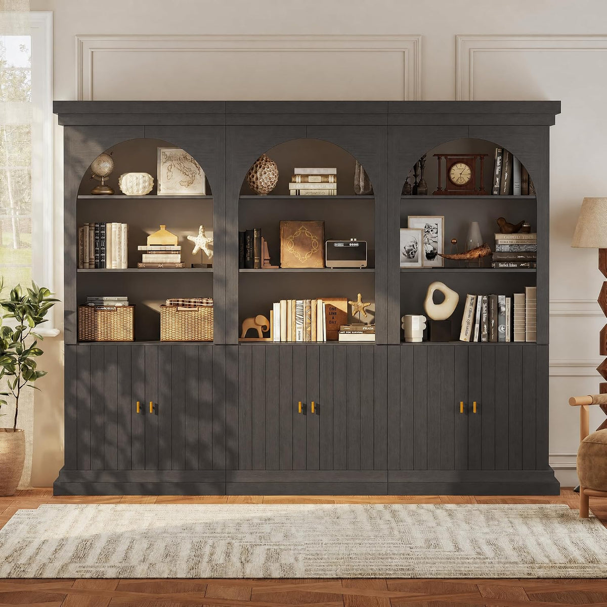 Vyre 71" Modern Tall Bookcase and Bookshelf, Triple Half Open Storage Ca...