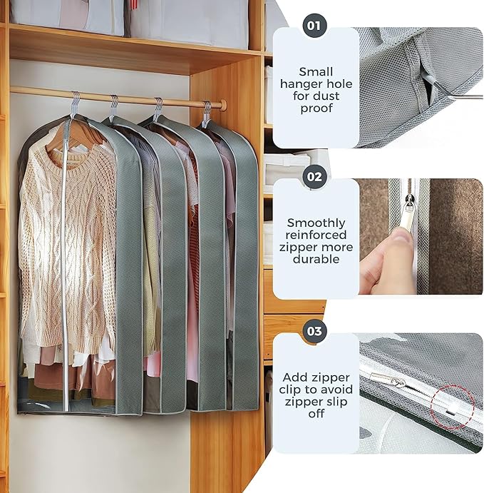 10 Pcs 40" Garment Bags for Hanging Clothes, Garment Bags Shoulder Covers