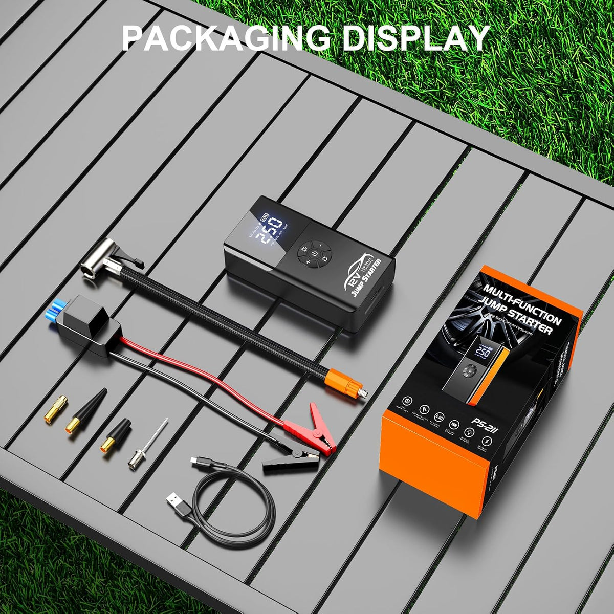 Jump Starter with Air Compressor, 8000A 180PSI, Portable Car Battery Jump Sta...