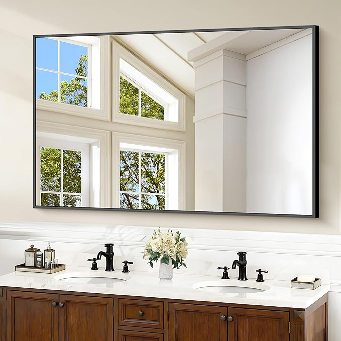 Bathroom Black Mirror, 36x55in Black Rectangle Mirror