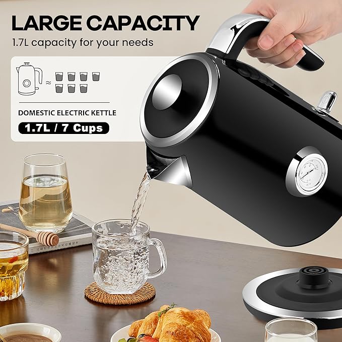 PUKOMC Electric Kettle, 1.7L Stainless Steel Tea Kettle