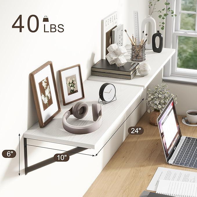 Deep White Floating Shelves for Wall, 10 Inch Deep Floating Shelf (Set of 2)