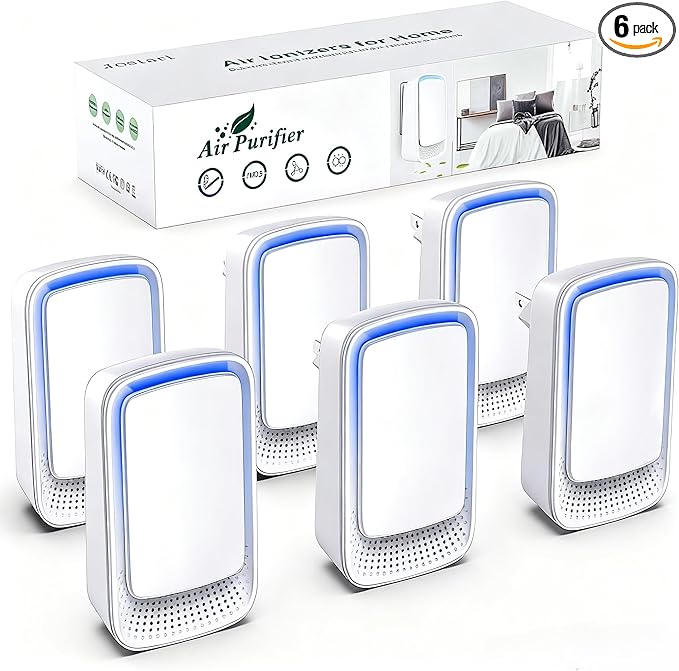 Plug In Air Ionizer Purifier for Home, Negative Ion Generator, Quiet Air (6 Pack)